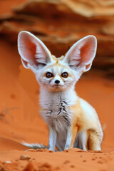 A derpy fennec fox with a goofy expression and big, curious ears