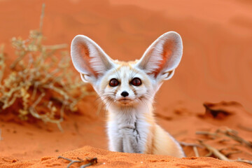A derpy fennec fox with a goofy expression and big, curious ears - obrazy, fototapety, plakaty