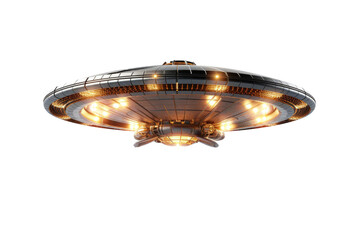 Large Flying Object With Glowing Lights. On a White or Clear Surface PNG Transparent Background.
