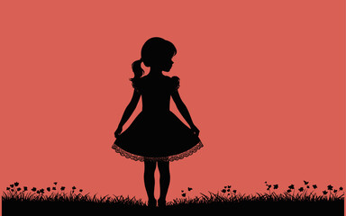 the silhouette of a little girl in a dress vector illustration