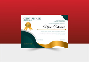certificate of achievement template with gold badge and border