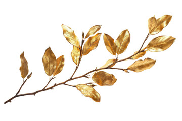 Fototapeta premium Glossy Golden leaves flowers for luxury decoration element isolated on background, shiny botanical plant, summer beautiful bouquets.