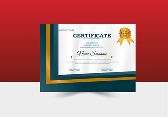 Modern blue certificate template and border, for award, diploma, and printing