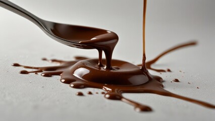 Drops of hot chocolate dripping from a spoon
