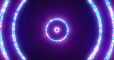 Abstract background looped circles a tunnel of flying purple rings of energy plasma with a glow effect shiny festive bright beautiful futuristic hi-tech