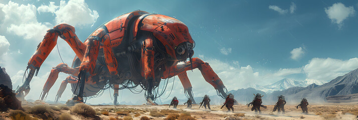 3D Illustrate of A Post-Apocalyptic Wasteland,
 a robot that is standing in the desert 