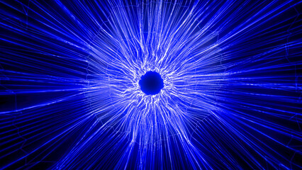 Blue energy magical hi-tech digital tunnel frame made of futuristic energy lines force field. Abstract background