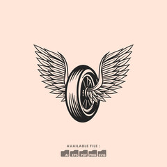Obraz premium Simple Winged Motorcycle wheel in vintage style isolated