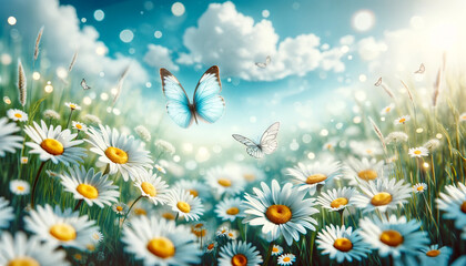 Spring Symphony: Butterflies and Daisies in Sunlit Bliss