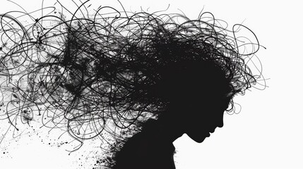 Silhouette of a woman with abstract hair design