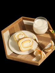 breakfast with milk and cake
