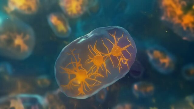 A of tiny organelles including mitochondria and ries working together inside a plant cell. . AI generation.