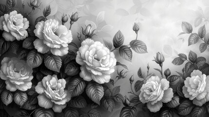 Black and white floral pattern with roses