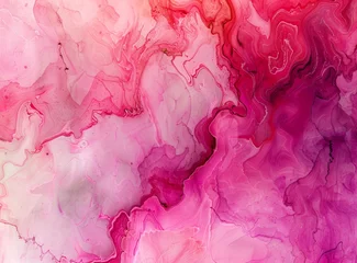 Foto auf Acrylglas Closeup of a liquid art piece with pink and orange marble pattern © Jahid