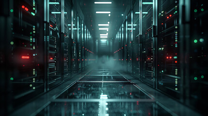 Dark data technology center with modern server racks, VFX visual effects - obrazy, fototapety, plakaty