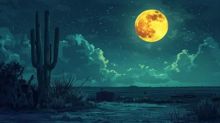 Gordijnen Full moon over desert landscape at night © cac_tus