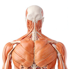 Human muscle anatomy model with skull - obrazy, fototapety, plakaty
