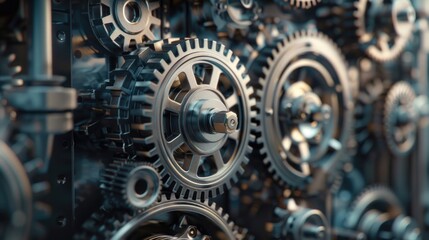 Complex array of metal gears and cogs in machinery.