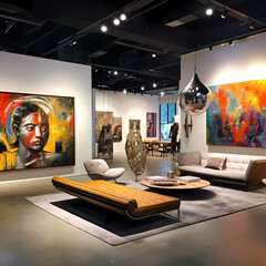 A modern art gallery with diverse and eclectic pieces