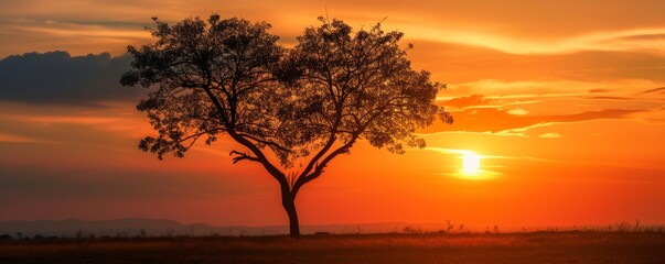 Naklejka premium Silhouette of a tree at sunset