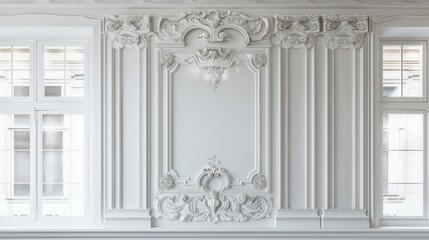 Obraz premium Elegant white stucco molding on wall with classic architecture details.