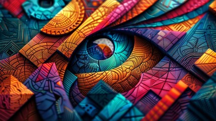 Close-up of vibrant digital artwork with intricate geometric patterns, perfect for artistic wallpaper designs.