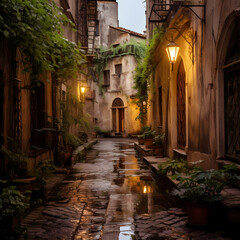Fototapeta na wymiar A quiet alley in an old European town. 