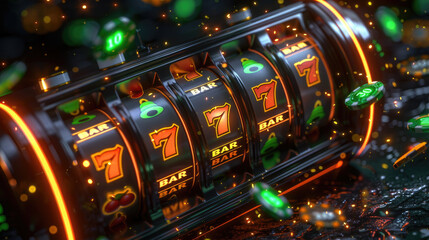A slot machine with a bar and seven reels - 770511158