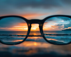A pair of glasses focusing on a distant horizon, illustrating the vision and clarity of purpose in leadership