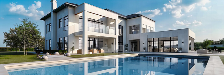 A Glimpse into Luxurious Living: Modern Architecture Crafting a Sanctuary with Elegant Gardens and Reflective Pools