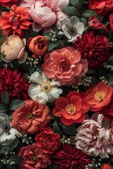 Close-up of blooming peony flowers background. Beautiful floral background