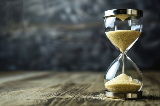 An hourglass with flowing sand, illustrating the value of time and timely action in leadership