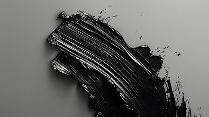 An artistic depiction of a bold, textured black brush stroke against a smooth gray gradient...