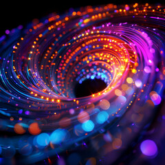 Optical Fiber Vortex in Brilliant Hues, dynamic essence of  high-speed data transmission and modern communication. technology glowing internet network neon background wallpaper