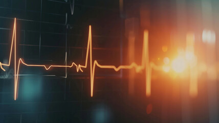 Digital heartbeat pulsing on a dark blue background, symbolizing health and technology.