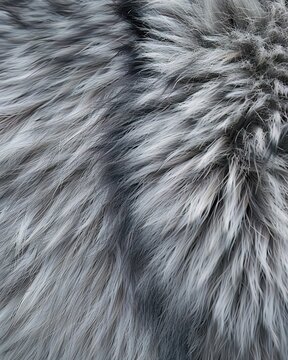 Detailed image of a wolfs fur, highlighting the texture and color gradation, great for mammalian studies