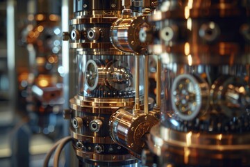 intricate balance within a quantum computer during operation, honing in on cooling systems and qubit processors.