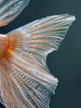Detailed shot of a fish fin, showing the delicate veins and translucent skin, suitable for aquatic anatomy photography