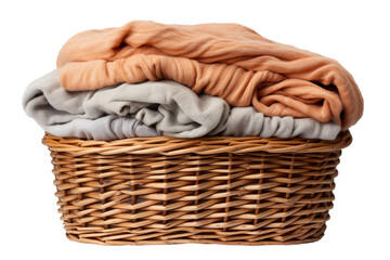 Obraz premium Wicker Basket Filled With Blankets on White Background. On a White or Clear Surface PNG Transparent Background.