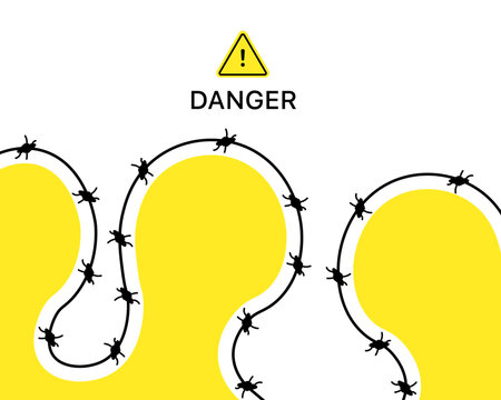 Danger sign. Barbed wire Danger triangle. Flat style. Vector icon