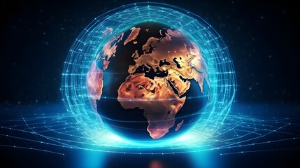 digital world, centered on America, enables global connectivity, high-speed data transfer, cyber technology, information exchange, and international communication.