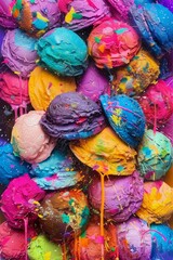 Multicolored ice cream in the form of balls and confetti.