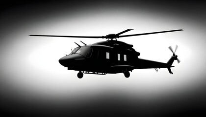 Military helicopter isolated on black and  white