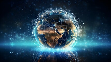 Obraz premium digital world, centered on America, enables global connectivity, high-speed data transfer, cyber technology, information exchange, and international communication.