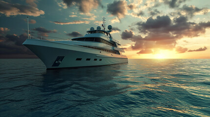 ship in the sea, Aerial tracking top down video of luxury yacht cruising in deep blue open ocean...