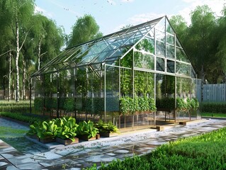 Fototapeta premium Hightech greenhouses using climate control systems to create optimal growing conditions yearround
