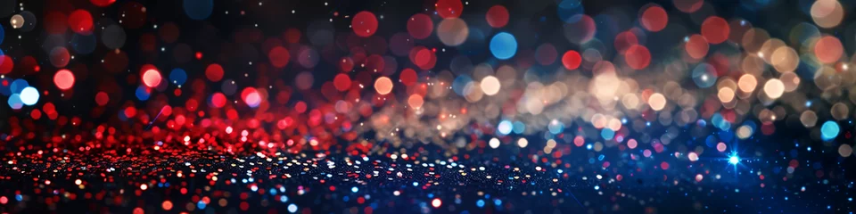 Fotobehang abstract background with red, white, and blue glitter elements scattered throughout © Imran