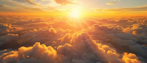 Majestic sunrise above the clouds, rays casting a golden light on new horizons - obrazy, fototapety, plakaty