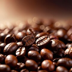 Closeup macro photo of freshly roasted coffee beans for espresso