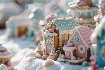 A micro landscape of a Christmas Gingerbread City from fairy tales - obrazy, fototapety, plakaty